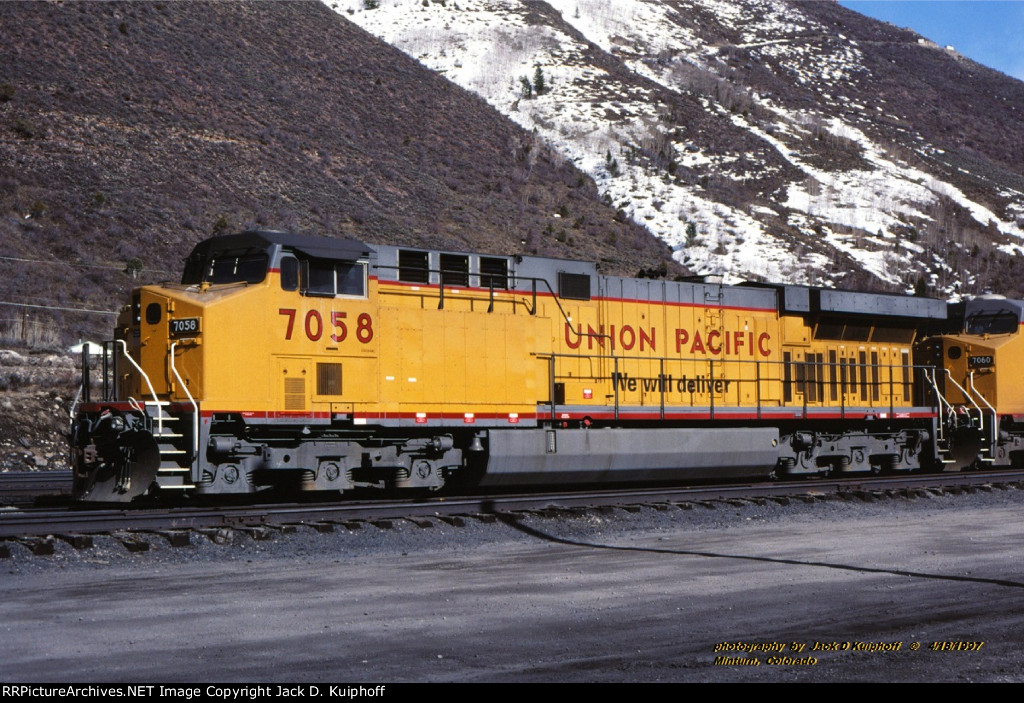 UP 7058, C44AC, Minturn, CO. 4-18-1997